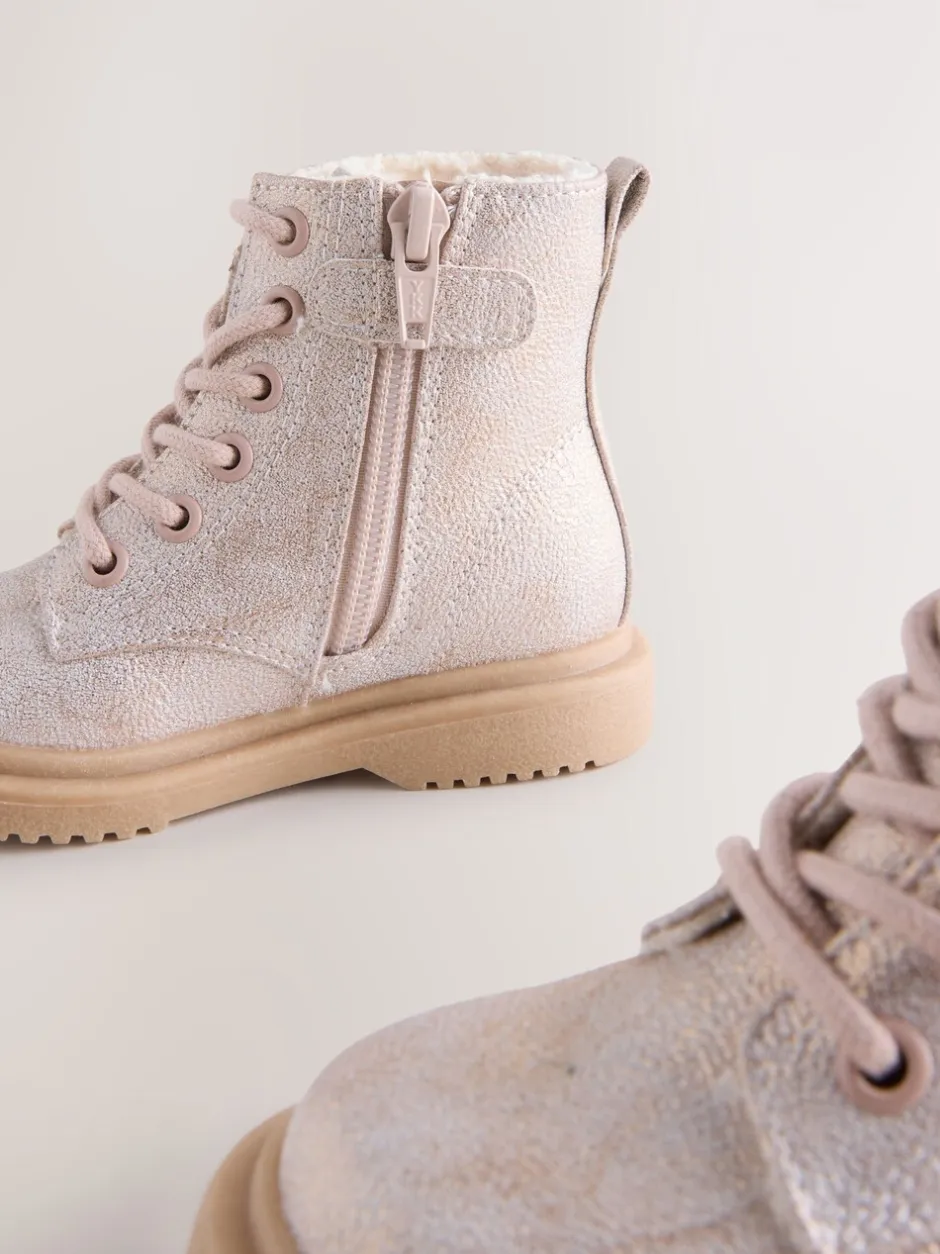 Boots*Next - Enkellaarzen met vetersluiting Roze glinstering