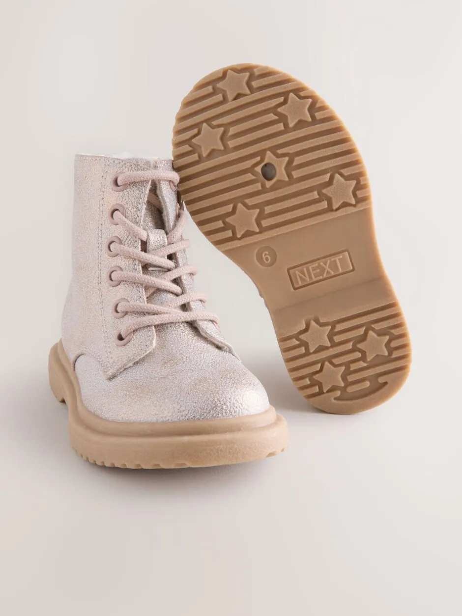 Boots*Next - Enkellaarzen met vetersluiting Roze glinstering