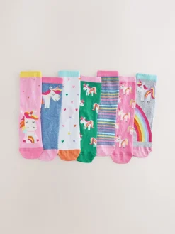 Sokken En Panty's|Multipacks|Next Roze, groen en blauw - 7 Paar enkelsokken met hoog katoengehalte en eenhoorn