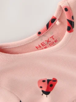 Jurken|Jurken|Next Roze lieveheersbeestje - Geribbelde jurk met lange mouwen (3mnd-7jr)