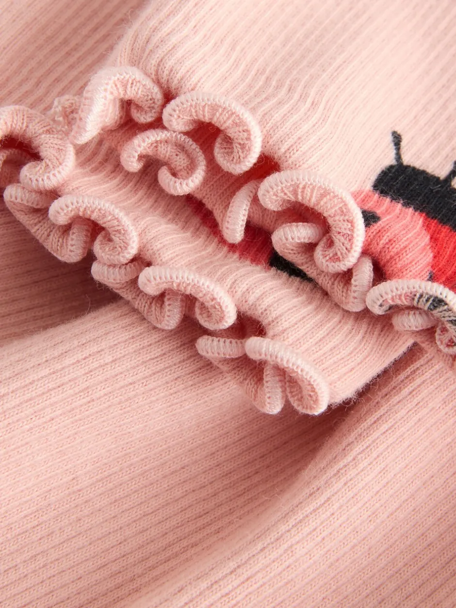Jurken|Jurken|Next Roze lieveheersbeestje - Geribbelde jurk met lange mouwen (3mnd-7jr)