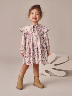 Jurken*Next - Jurk met lange mouwen en kraag (3mnd-7jr) Roze met bloemenprint