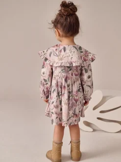 Jurken*Next - Jurk met lange mouwen en kraag (3mnd-7jr) Roze met bloemenprint