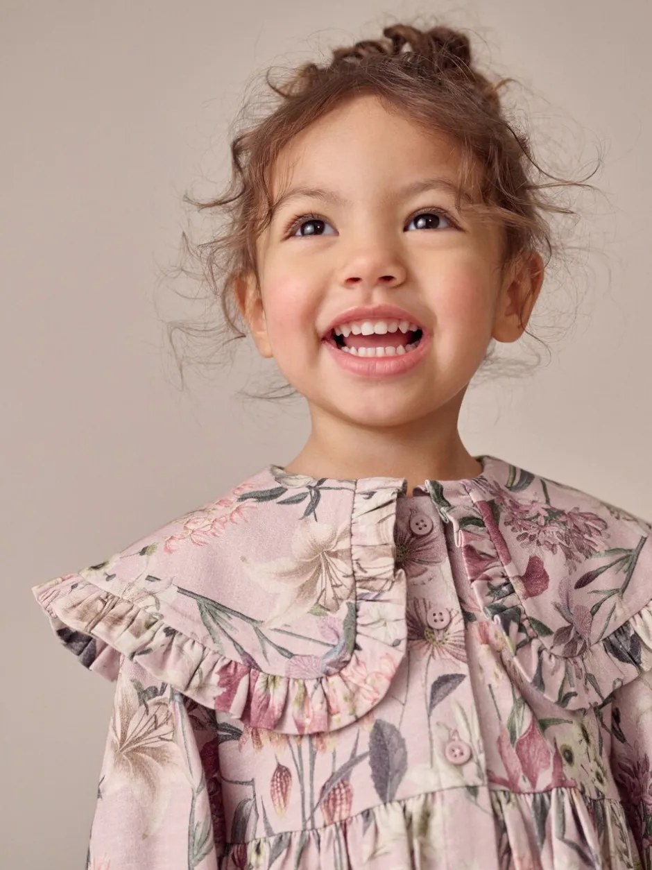 Jurken*Next - Jurk met lange mouwen en kraag (3mnd-7jr) Roze met bloemenprint