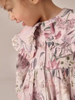 Jurken*Next - Jurk met lange mouwen en kraag (3mnd-7jr) Roze met bloemenprint