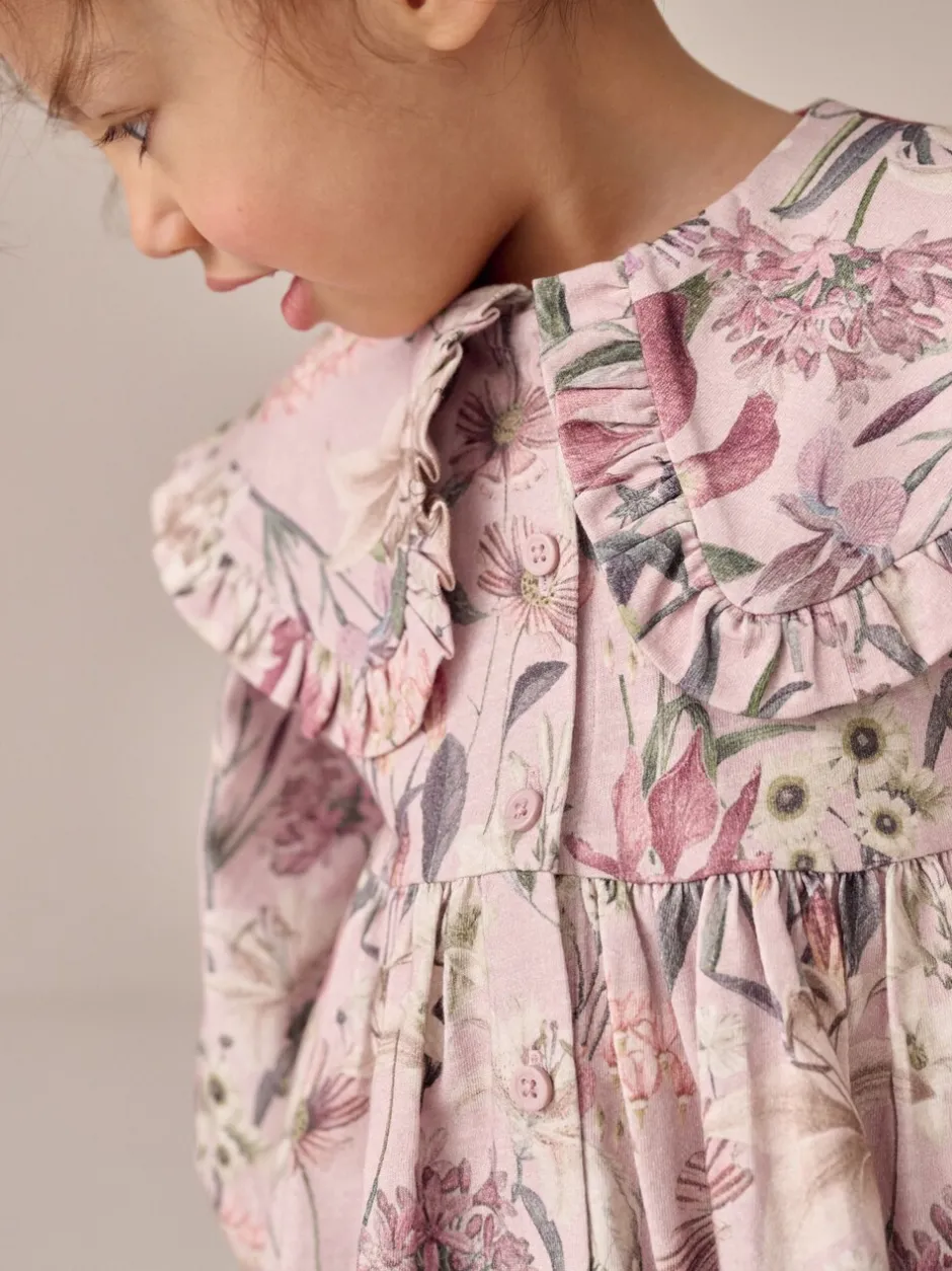 Jurken*Next - Jurk met lange mouwen en kraag (3mnd-7jr) Roze met bloemenprint