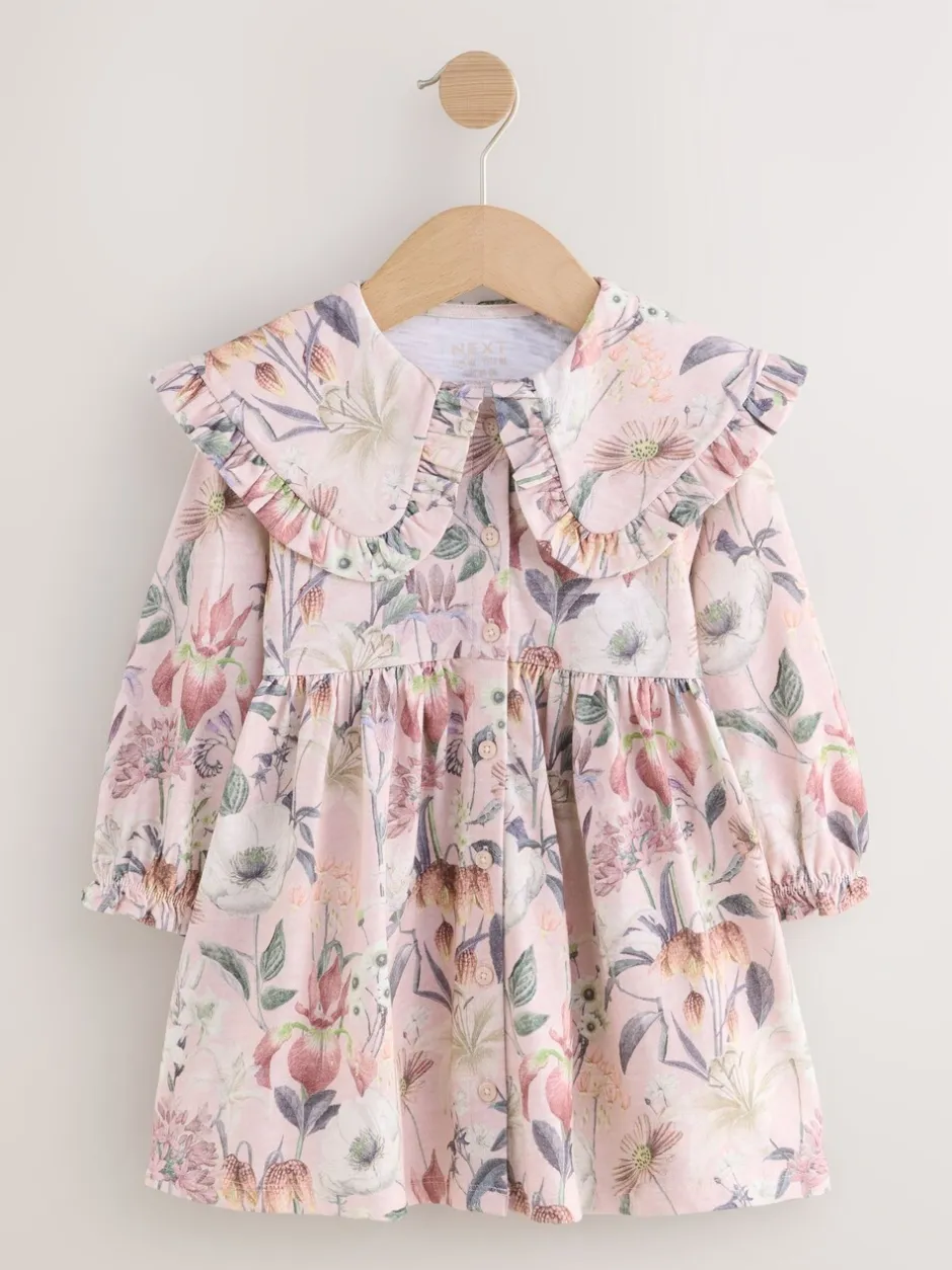 Jurken*Next - Jurk met lange mouwen en kraag (3mnd-7jr) Roze met bloemenprint