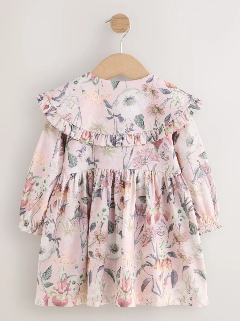 Jurken*Next - Jurk met lange mouwen en kraag (3mnd-7jr) Roze met bloemenprint