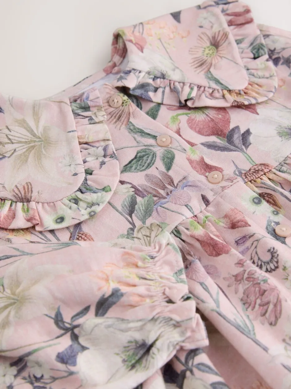 Jurken*Next - Jurk met lange mouwen en kraag (3mnd-7jr) Roze met bloemenprint