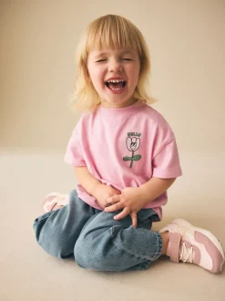 T-Shirts*Next - Short Sleeve Embroidered T-Shirt (3mths-7yrs) Roze met bloemenprint