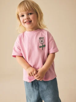 T-Shirts*Next - Short Sleeve Embroidered T-Shirt (3mths-7yrs) Roze met bloemenprint