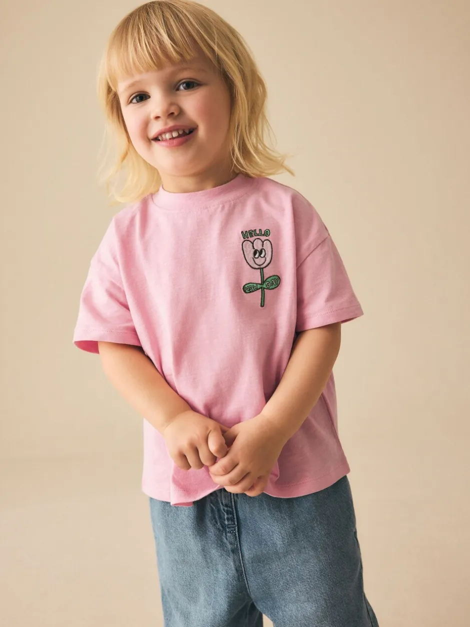 T-Shirts*Next - Short Sleeve Embroidered T-Shirt (3mths-7yrs) Roze met bloemenprint