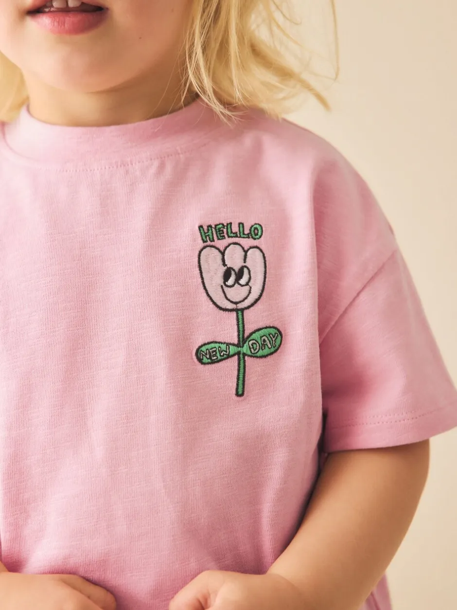 T-Shirts*Next - Short Sleeve Embroidered T-Shirt (3mths-7yrs) Roze met bloemenprint
