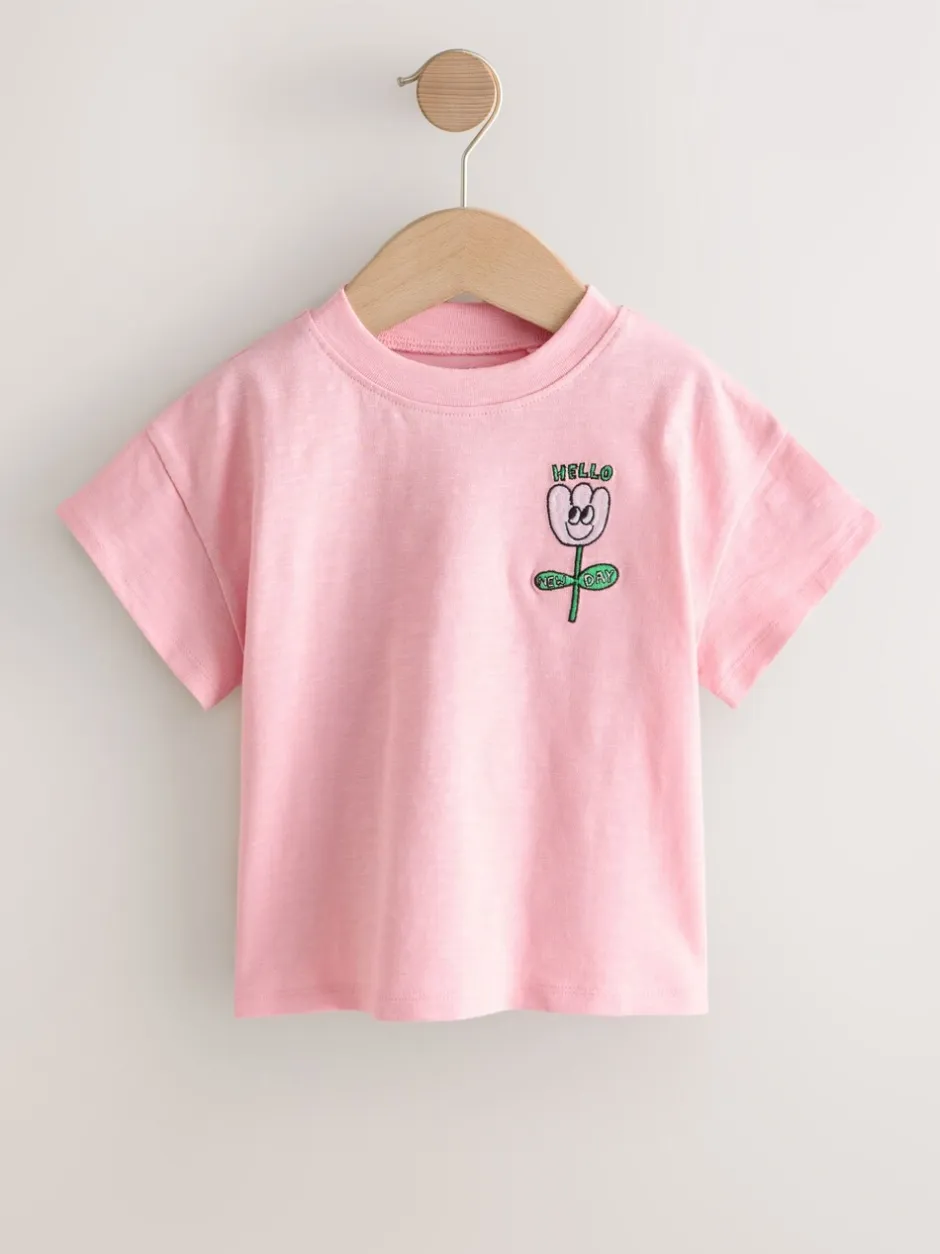 T-Shirts*Next - Short Sleeve Embroidered T-Shirt (3mths-7yrs) Roze met bloemenprint