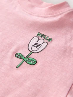 T-Shirts*Next - Short Sleeve Embroidered T-Shirt (3mths-7yrs) Roze met bloemenprint
