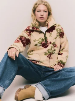 Hoody's En Sweatshirts*Next Roze met bloemenprint - Soft Touch Knusse Teddy Borg Kwartrondrits Fleece