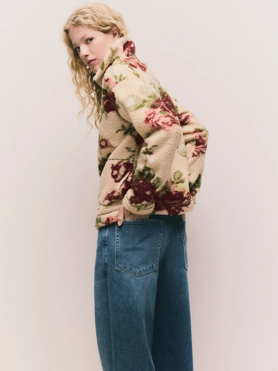 Hoody's En Sweatshirts*Next Roze met bloemenprint - Soft Touch Knusse Teddy Borg Kwartrondrits Fleece