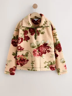 Hoody's En Sweatshirts*Next Roze met bloemenprint - Soft Touch Knusse Teddy Borg Kwartrondrits Fleece