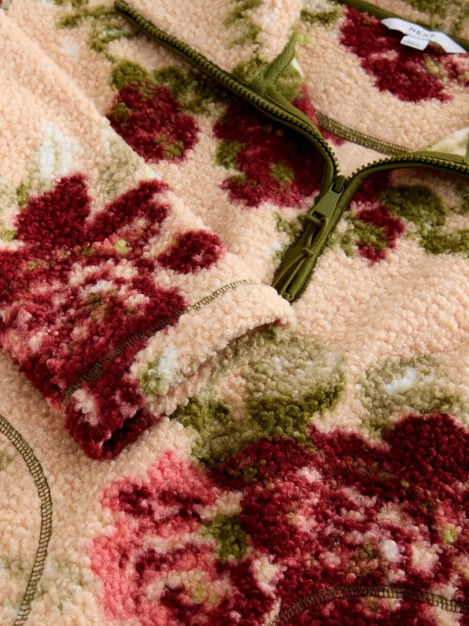 Hoody's En Sweatshirts*Next Roze met bloemenprint - Soft Touch Knusse Teddy Borg Kwartrondrits Fleece