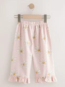 Broeken En Leggings*Next Roze met bloemenprint - Wide Leg Frill Trousers (3mths-7yrs)