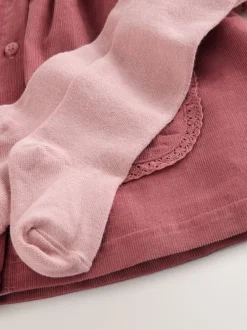 Jurken|Jurken*Next Roze met borduursel - Set van corduroy pinafore, bodysuit met lange mouwen en maillot voor baby's (0mnd-2jr)