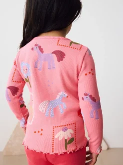 Tops*Next Roze met eenhoornprint - Geribbeld T-shirt met lange mouwen (3mnd-7jr)
