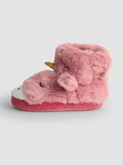 Pantoffels|Jojo Maman Bébé - Plush Slipper Boots Roze met eenhoornprint