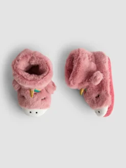 Pantoffels|Jojo Maman Bébé - Plush Slipper Boots Roze met eenhoornprint