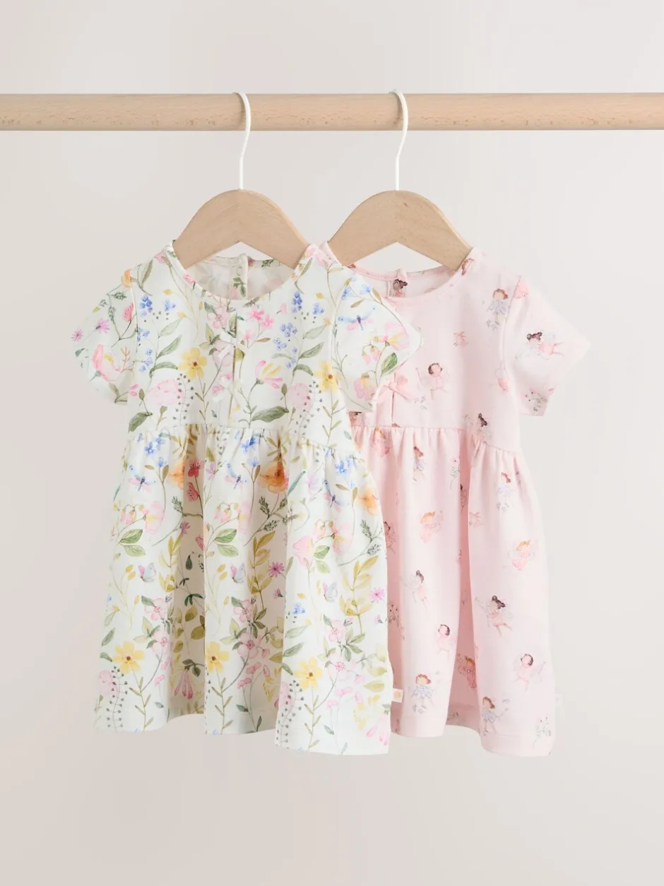 Gelegenheidskleding|Jurken*Next - Baby Short Sleeve Dress 2 Pack (0mths-3yrs) Roze met elfjes