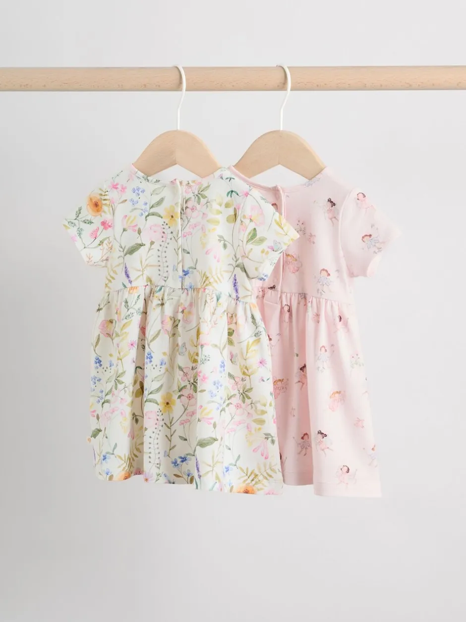 Gelegenheidskleding|Jurken*Next - Baby Short Sleeve Dress 2 Pack (0mths-3yrs) Roze met elfjes