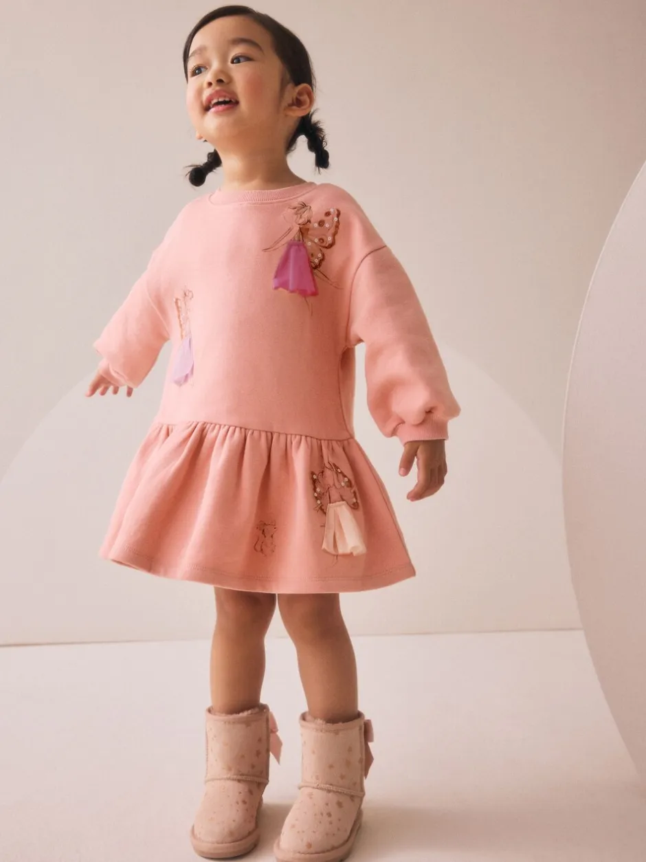 Gelegenheidskleding|Jurken*Next Roze met elfjes - Sweaterjurk met verlaagde taille (3mnd-7jr)