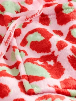 Badjassen|Eleanor Bowmer - Leopard Print Fleece Robe Roze met groen