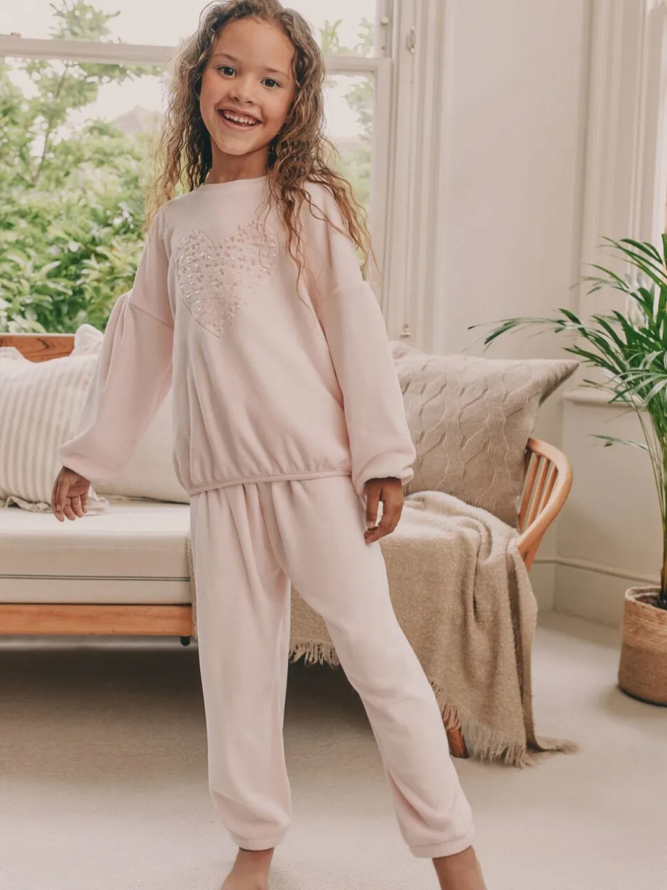 Nachtkleding En Pyjama's|Pyjama's*Next Roze met hart van lovertjes - Behaaglijke fleece pyjama (9 mnd-16 jr)
