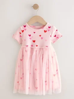 Jurken|Jurken|Next Roze met hartjes - Mesh Skirt Dress (3mths-7yrs)