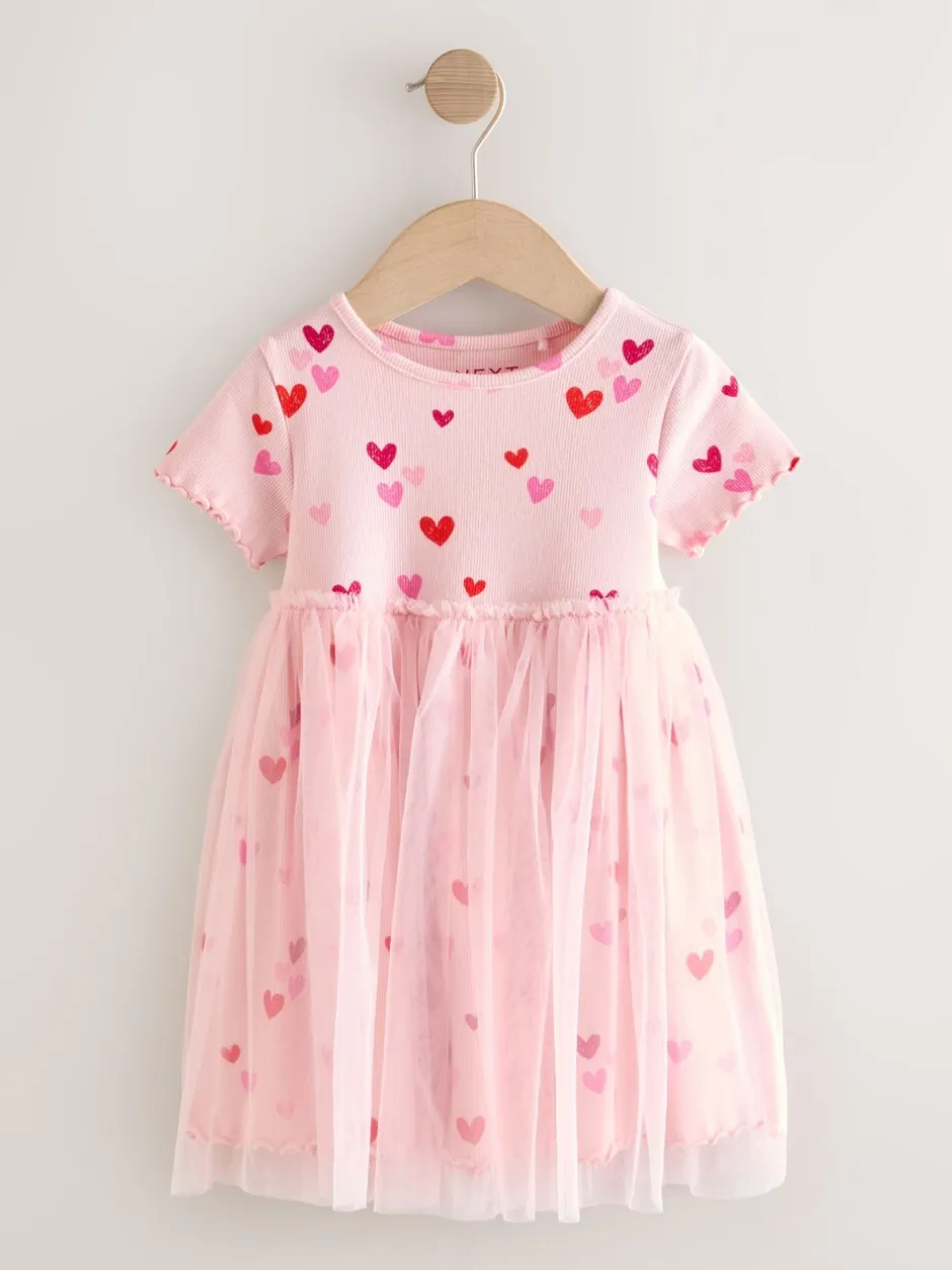 Jurken|Jurken|Next Roze met hartjes - Mesh Skirt Dress (3mths-7yrs)