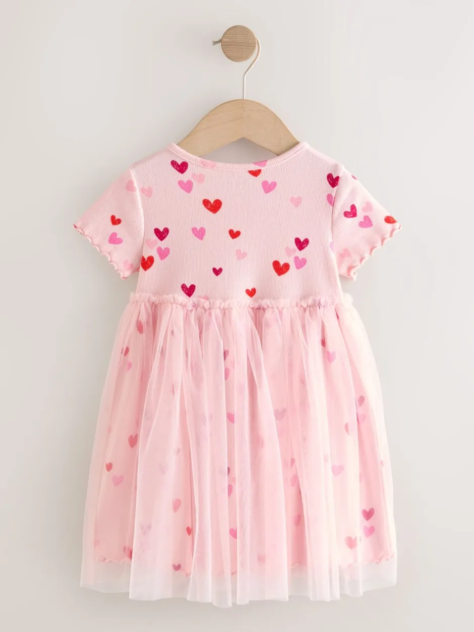 Jurken|Jurken|Next Roze met hartjes - Mesh Skirt Dress (3mths-7yrs)