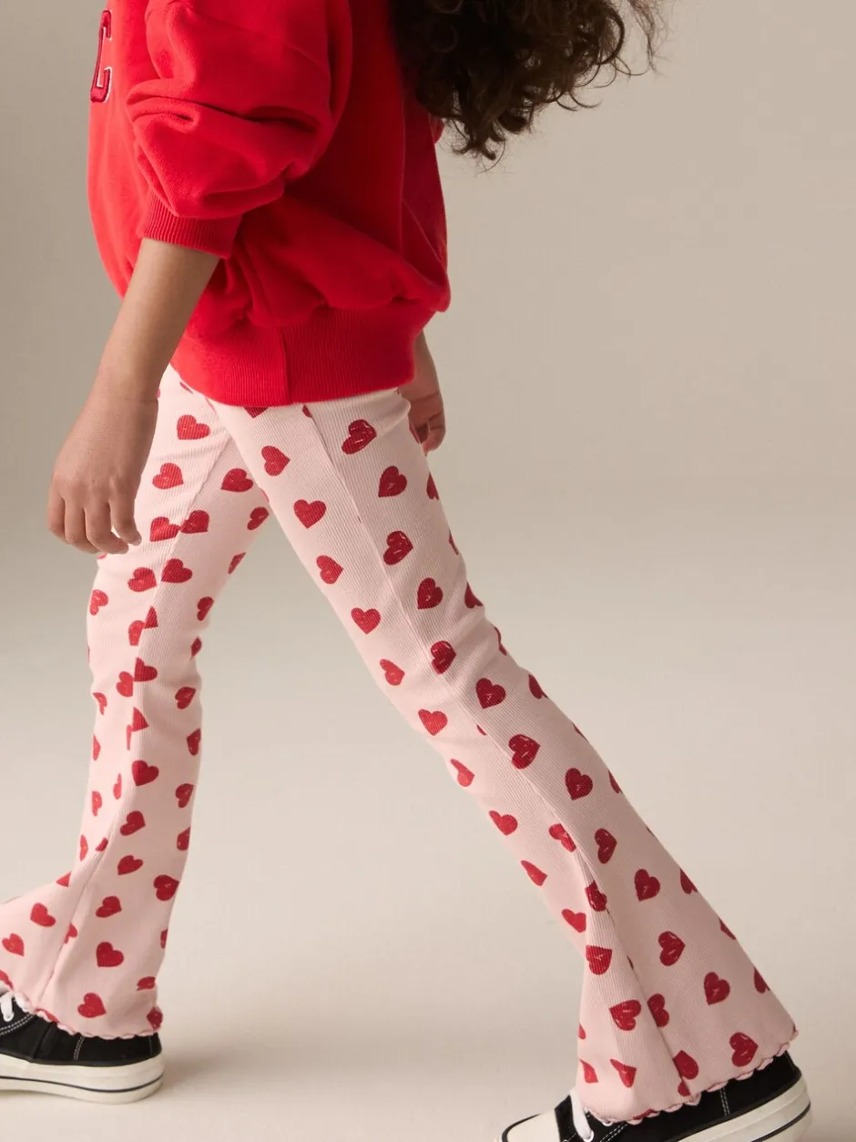 Broeken En Leggings|Next Roze met hartjesprint - Geribde uitlopende legging (3-16 jr)