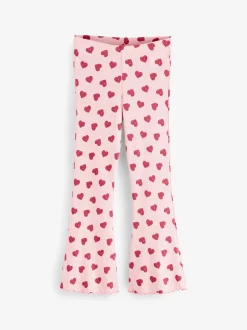 Broeken En Leggings|Next Roze met hartjesprint - Geribde uitlopende legging (3-16 jr)