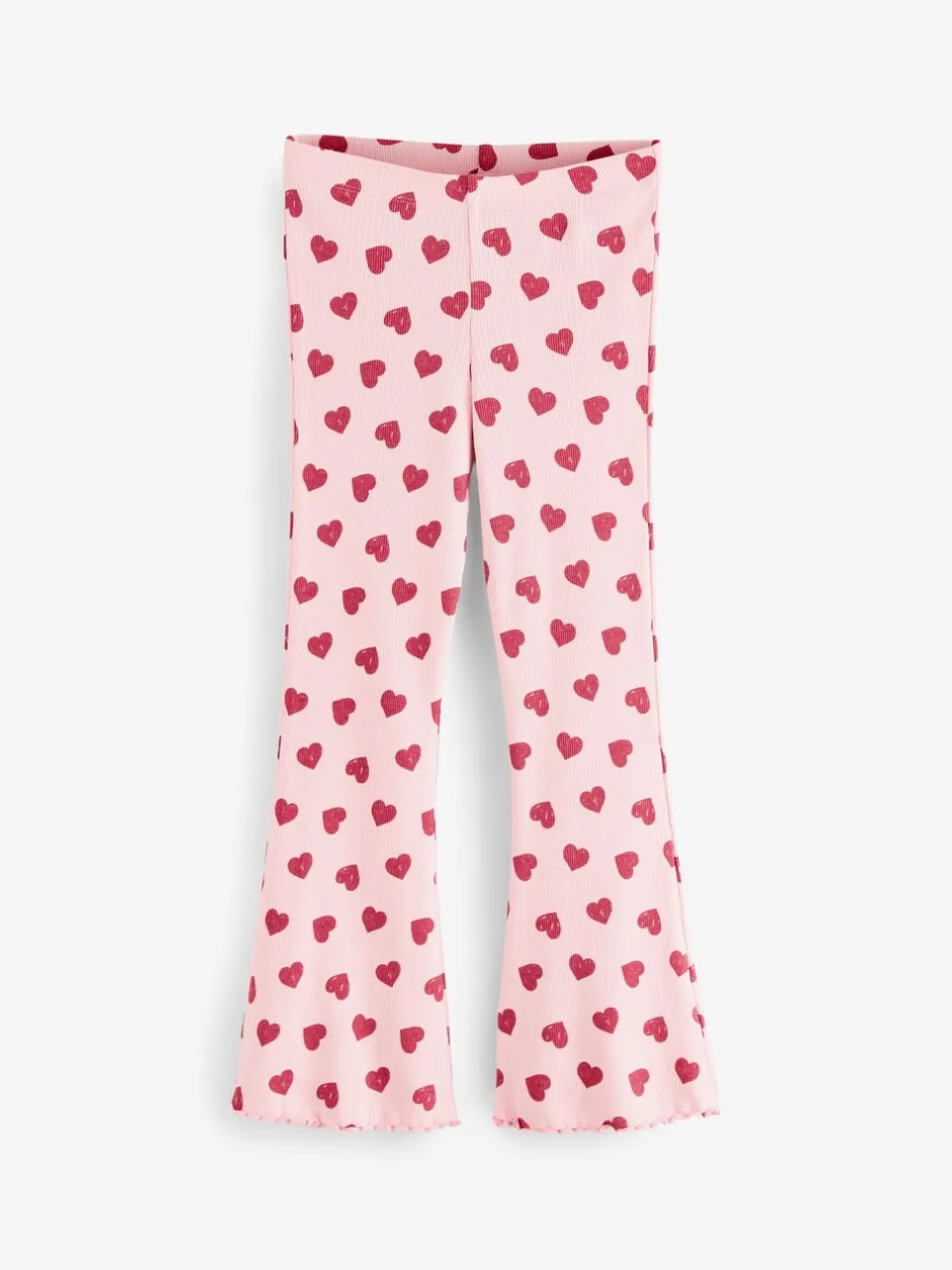 Broeken En Leggings|Next Roze met hartjesprint - Geribde uitlopende legging (3-16 jr)