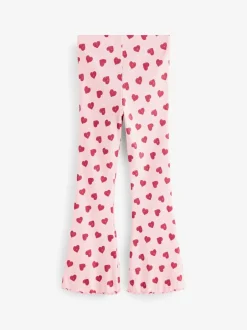 Broeken En Leggings|Next Roze met hartjesprint - Geribde uitlopende legging (3-16 jr)