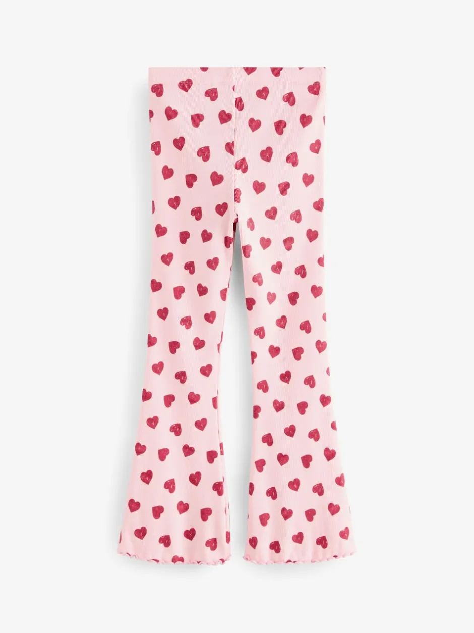 Broeken En Leggings|Next Roze met hartjesprint - Geribde uitlopende legging (3-16 jr)