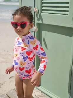 Badkleding|Badkleding*Next - Long Sleeve Sunsafe Swim Set (3mths-7yrs) Roze met hartjesprint