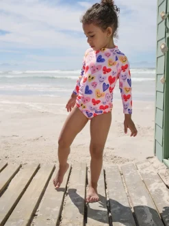 Badkleding|Badkleding*Next - Long Sleeve Sunsafe Swim Set (3mths-7yrs) Roze met hartjesprint