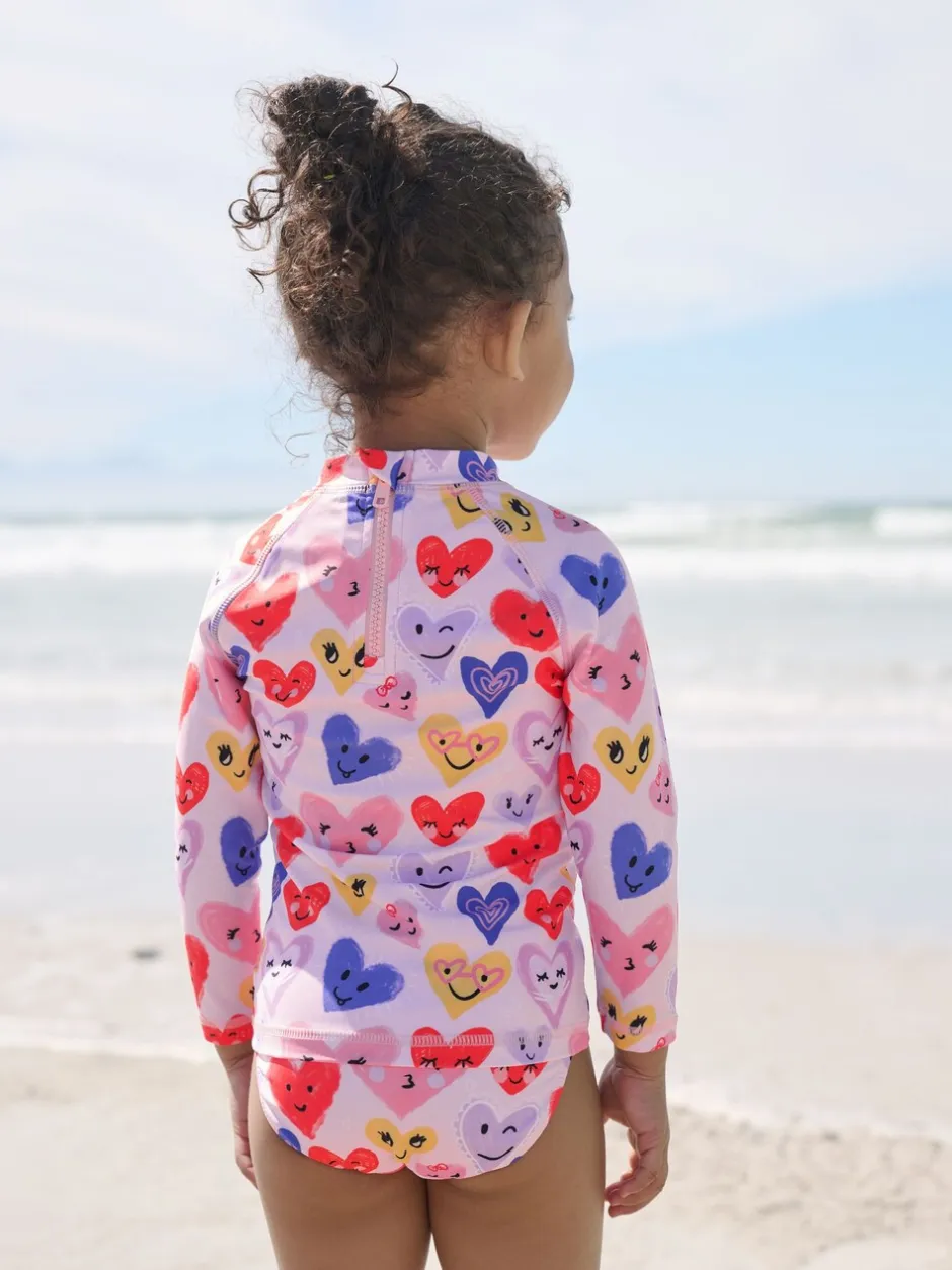 Badkleding|Badkleding*Next - Long Sleeve Sunsafe Swim Set (3mths-7yrs) Roze met hartjesprint
