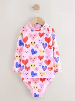 Badkleding|Badkleding*Next - Long Sleeve Sunsafe Swim Set (3mths-7yrs) Roze met hartjesprint