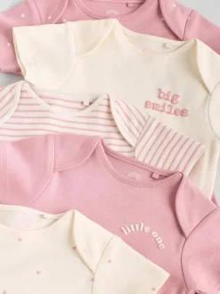 Rompertjes En Hemdjes*Next Roze met hartjesprint - Set van 5 babyrompertjes met korte mouwen