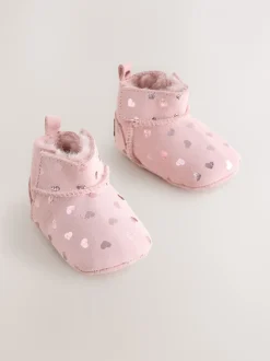 Boots|Next - Suède baby-instaplaarsjes (0-24mnd) Roze met hartjesprint