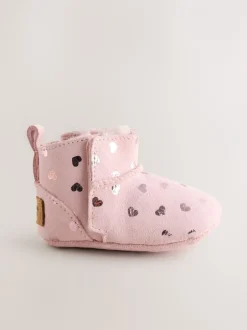 Boots|Next - Suède baby-instaplaarsjes (0-24mnd) Roze met hartjesprint