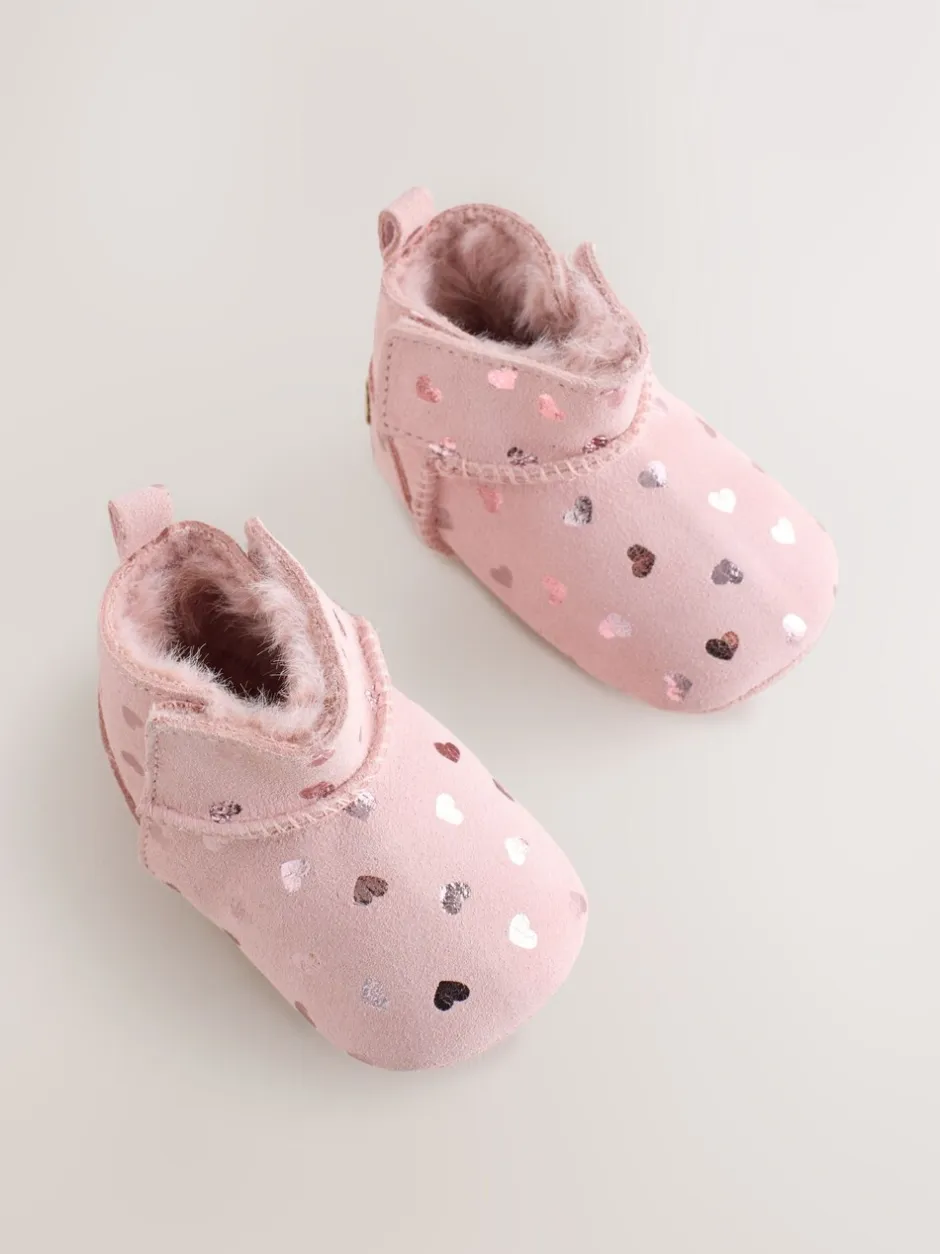 Boots|Next - Suède baby-instaplaarsjes (0-24mnd) Roze met hartjesprint