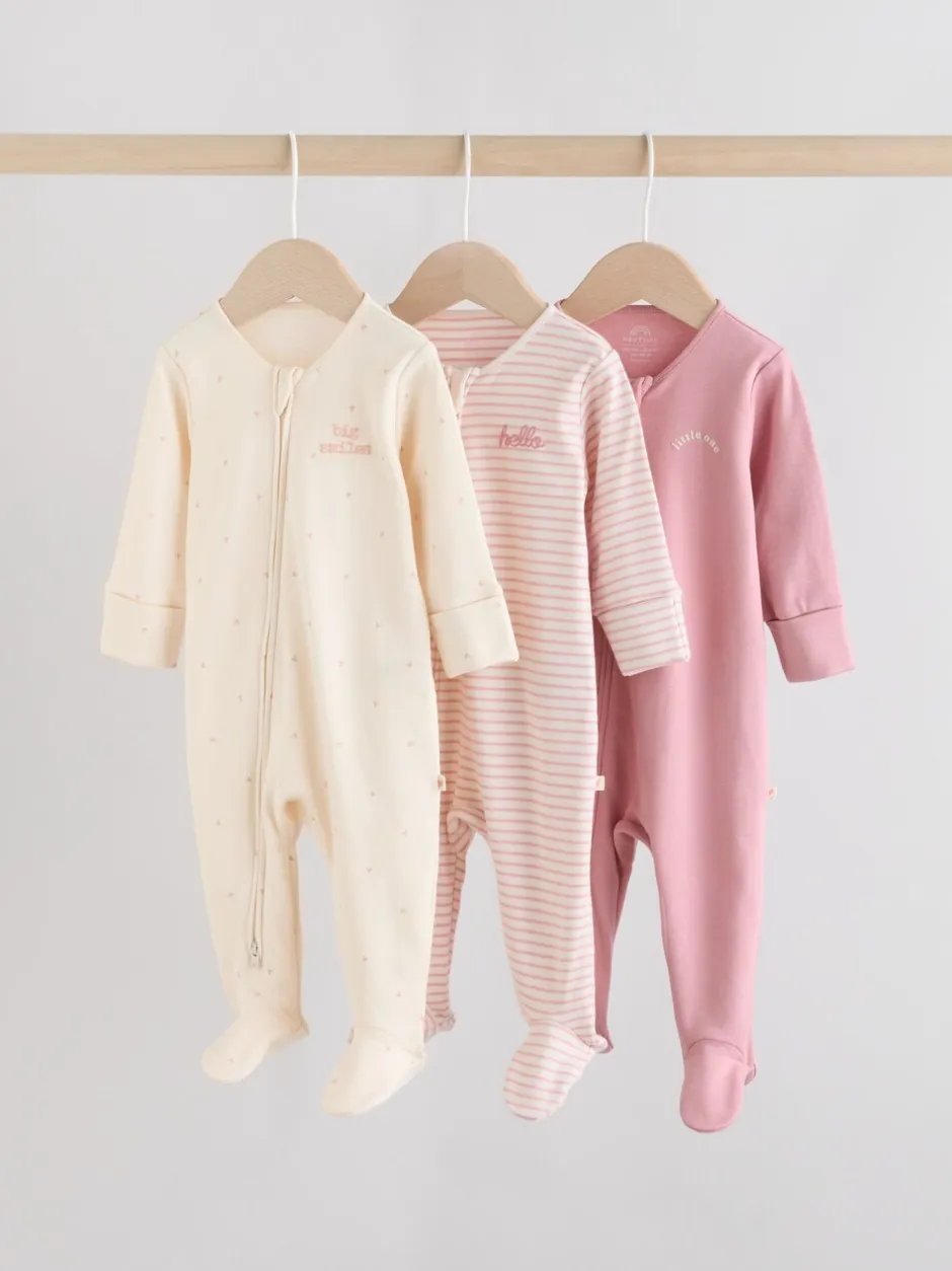 Multipacks|Babypakjes En Babypyjama's*Next Roze met hartjesprint - Verpakking van 3 babypyjama's met tweewegrits (0-2jr)